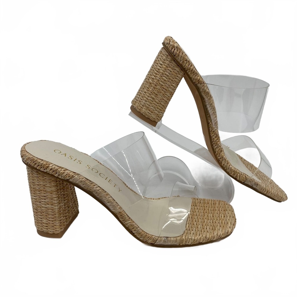 Oasis Society Beige Clear Woven Heels | Womens 6.5